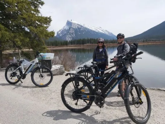 ebikers enjoying Vermilion Lakes, Canadian Rockies