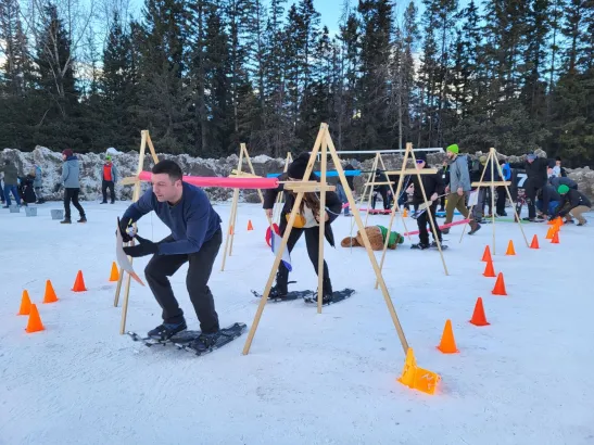 Snowshoe Obstacle Course teambuilding Banff and Canmore Canadian Rockies