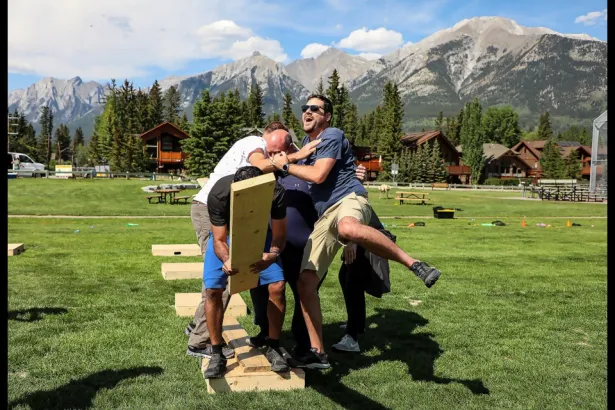 Crevasse teambuilding game, Banff and Canmore Canadian Rockies