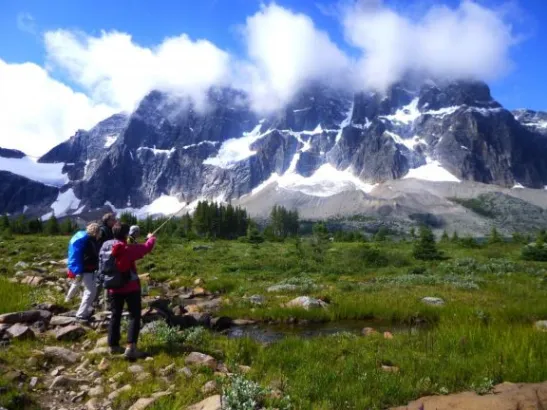 Hikers enjoying the view in the Canadian Rockies