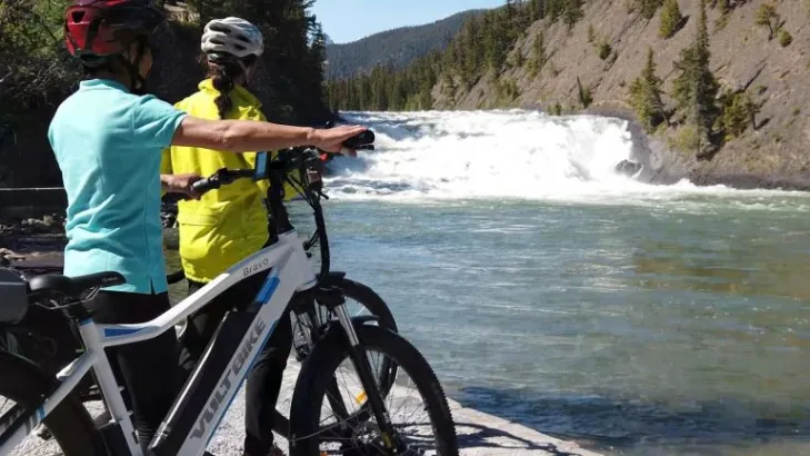 eBikers enjoying Bow Falls, Banff Canadian Rockies