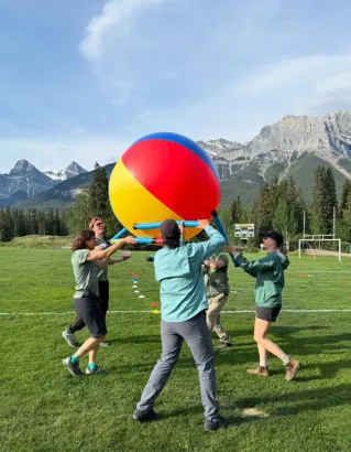 Giant beachball teambuilding game, Banff and Canmore Canadian Rockies