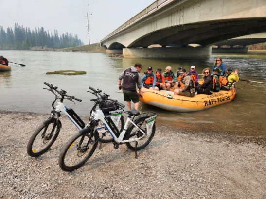 Rafting and ebiking teambuilding activity in Banff and Canmore, Canadian Rockies