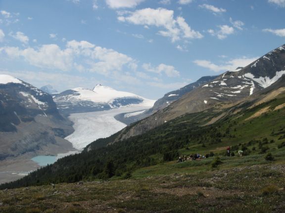 High alpine view of glacier in Canadian Rockies