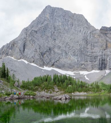 Clear Mountain Lake with mountain peak in background